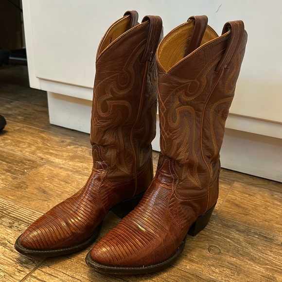 Vintage Tony Lama Exotic Mens Lizard Cowboy Western Boots style 8540 size 6D - Picture 1 of 7
